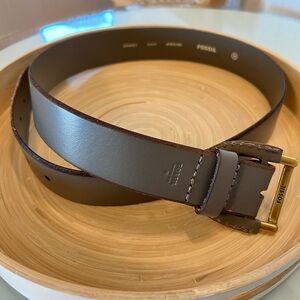 Fossil Leather Gray Belt brass hardware  M